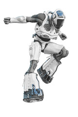 astronaut in green exo suit exploring arround