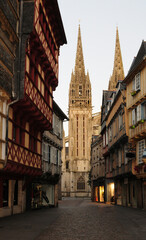 View To The Saint Corentin Church In The Historic District In Quimper Bretagne France On A...