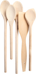 Set of modern wooden kitchen utensils isolated on white background