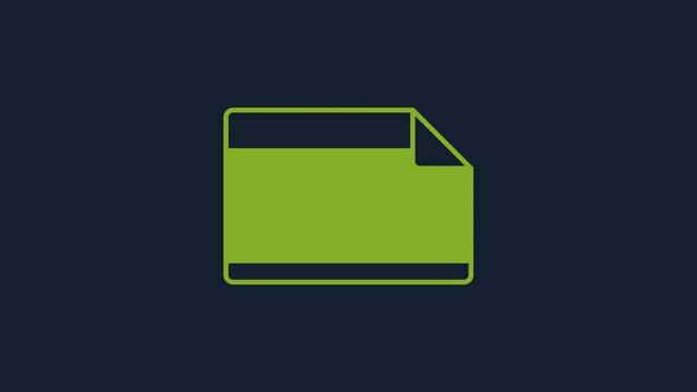 Yellow Paper adhesive sticker with curved corner icon isolated on blue background. 4K Video motion graphic animation