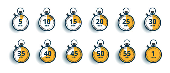 Timer, clock, stopwatch isolated set icons. Label cooking time. Vector illustration. EPS 10