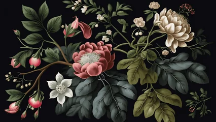 Rolgordijnen Vintage Botanical Flower Wallpaper and Floral Background © AnArtificialWonder