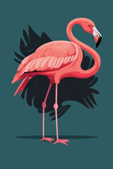 Pink flamingo on a dark background. Vector illustration of a flamingo.
