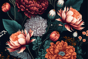 Seamless pattern with flowers, Design for fabric print made with Generative AI technology