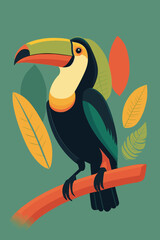 Toucan sitting on a tree branch. Vector illustration in flat style. © Vibrands Studio