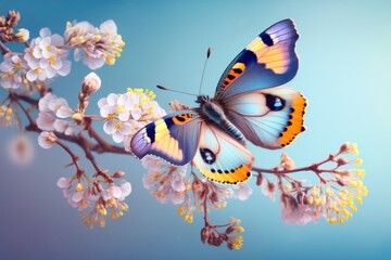 butterfly on flower - generative ai - obrazy, fototapety, plakaty
