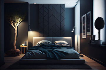 Minimal Dark Bedroom with Focal Wall