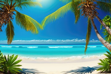 Fototapeta na wymiar idyllic tropical beach with palm tree - generative ai