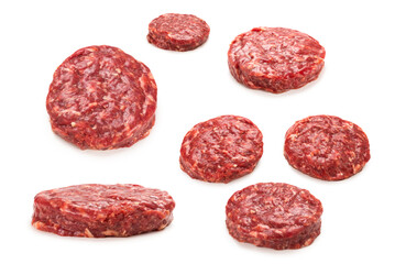 Raw minced beef isolated on white background.