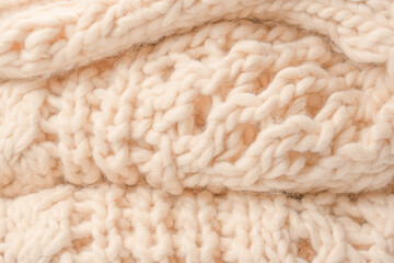 A fragment of beige knitted fabric, knitted from white sheep wool.