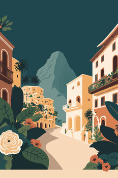 Vector illustration of an old town in Sicily, Italy. Can be used as a background © Vibrands Studio