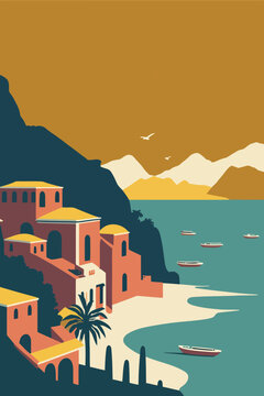 Vector illustration of an positano, Italy. Can be used as a background