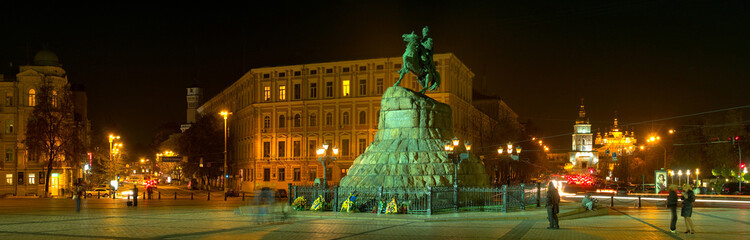 Panorama of St. Sophia square.Kyiv.Ukraine.Khmelnitsky monument