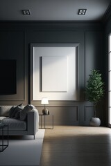 Mockup empty white Frame on Wall in modern livingroom with created with Generative AI technology