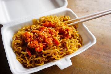 Stock photo of noodles with vegetables and vegetable broth