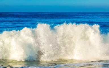 Extremely huge big surfer waves at beach Puerto Escondido Mexico.