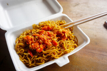 Stock photo of noodles with vegetables and vegetable broth