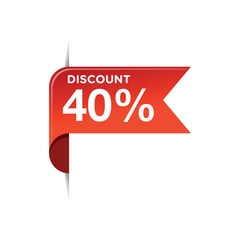 40% Red Ribbon Discount Banner Vector Template