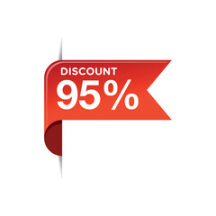 95% Red Ribbon Discount Banner Vector Template