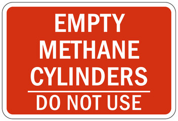 Methane warning chemical sign and labels empty methane cylinders ready for use