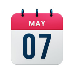 May Realistic Calendar Icon 3D Rendered Date May 07
