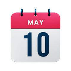 May Realistic Calendar Icon 3D Rendered Date May 10