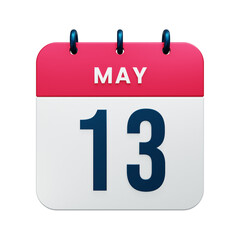 May Realistic Calendar Icon 3D Rendered Date May 13