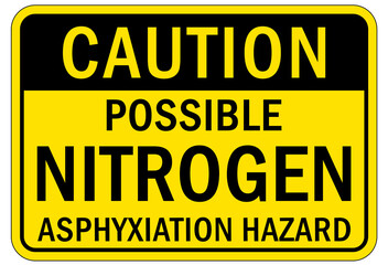 Nitrogen warning chemical sign and labels possible nitrogen asphyxiation hazard