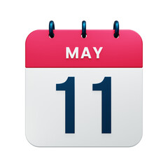 May Realistic Calendar Icon 3D Rendered Date May 11