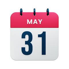 May Realistic Calendar Icon 3D Rendered Date May 31