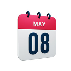 May Realistic Calendar Icon 3D Rendered Date May 08