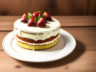 Delicious Homemade Apple Cake on Wooden Plate