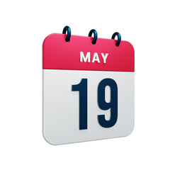 May Realistic Calendar Icon 3D Rendered Date May 19