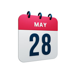 May Realistic Calendar Icon 3D Rendered Date May 28