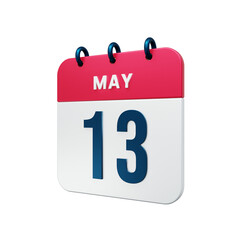 May Realistic Calendar Icon 3D Rendered Date May 13