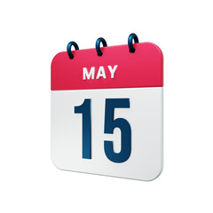 May Realistic Calendar Icon 3D Rendered Date May 15