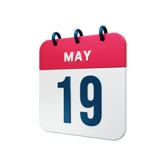 May Realistic Calendar Icon 3D Rendered Date May 19
