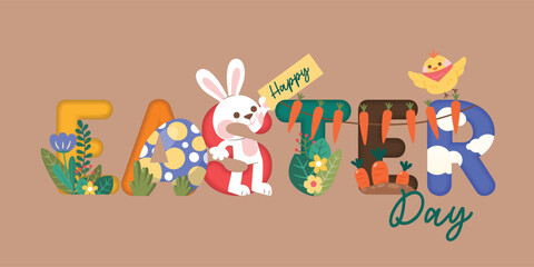 Easter Typography With Decoration, Vector, Illustration
