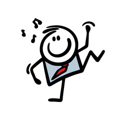 Businessman in office suit and red tie dancing after work on a party. V