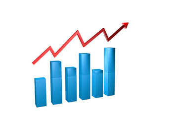 Price Hike 3D graph , Stretching arrow, Rising Red Arrow, Increase profit, salary, income, cost, price, economy and revenue. Icon for business concept.