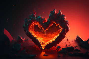 heart in fire, heart of fire, Red Lava Heart Love symbol melting wallpaper. Generative Ai