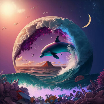 dolphin in galaxy, space