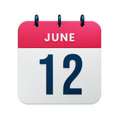 June Realistic Calendar Icon 3D Rendered Date June 12