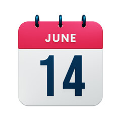 June Realistic Calendar Icon 3D Rendered Date June 14