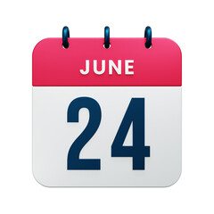 Fototapeta premium June Realistic Calendar Icon 3D Rendered Date June 24