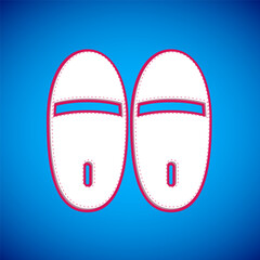 White Slippers icon isolated on blue background. Flip flops sign. Vector