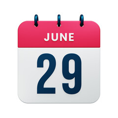 Fototapeta premium June Realistic Calendar Icon 3D Rendered Date June 29