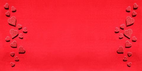 Red background with hearts. Love decor.

