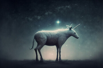 Obraz na płótnie Canvas white unicorn in the night