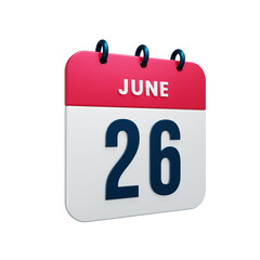 June Realistic Calendar Icon 3D Rendered Date June 23